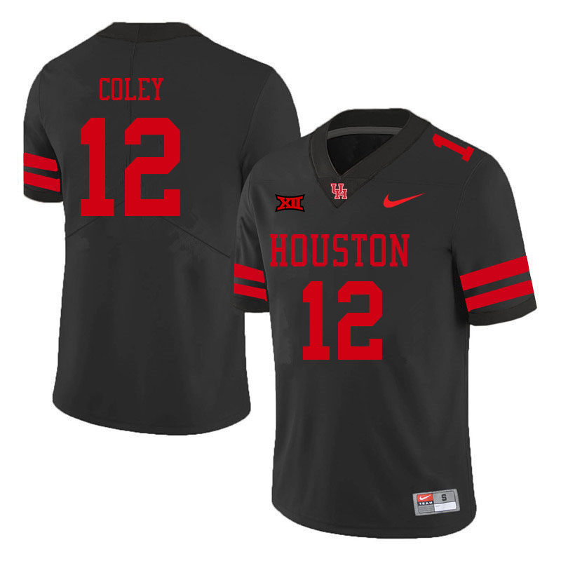 Men-Youth #12 Lucas Coley Houston Cougars College Big 12 Conference Football Jerseys Sale-Black